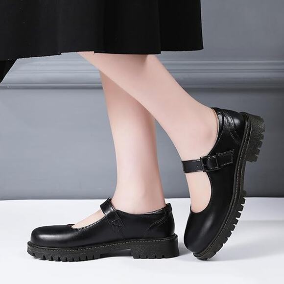 New XMM Womens Size 9 Black Faux Leather Platform Mary Jane Buckle Strap Shoes - Picture 2 of 6